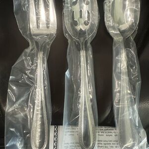 Silver Cambridge three-piece hostess set spoon slotted spoon and serving pork